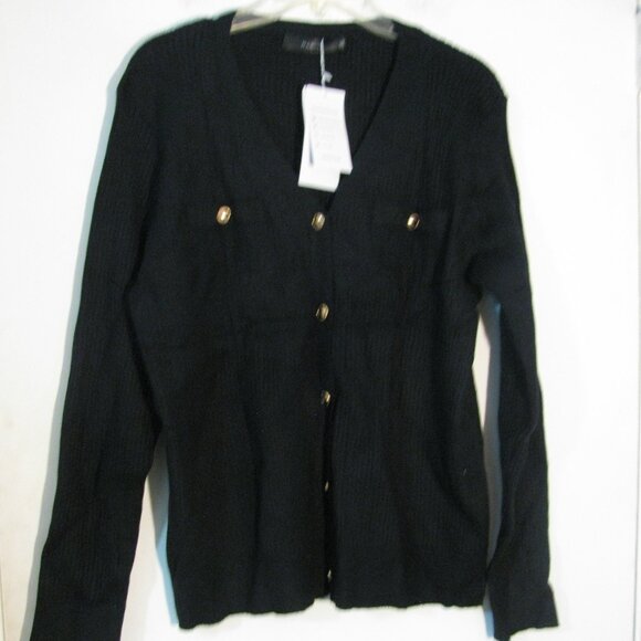 * Black Cardigan Button Up Sweater XL NWT by Haeof Goldtone Buttons Knit - Picture 1 of 3